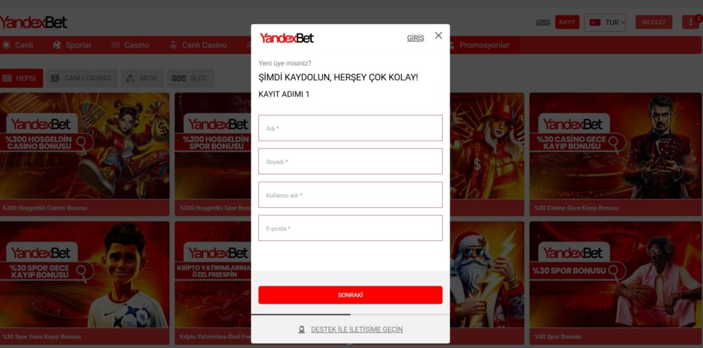 yandexbet üyelik işlemleri